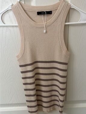 Deluc Beige Ribbed Tank with Brown Stripes